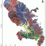 Synthèse de la carte géologique de la Martinique et positions des 123 échantillons analysé lors de l'étude